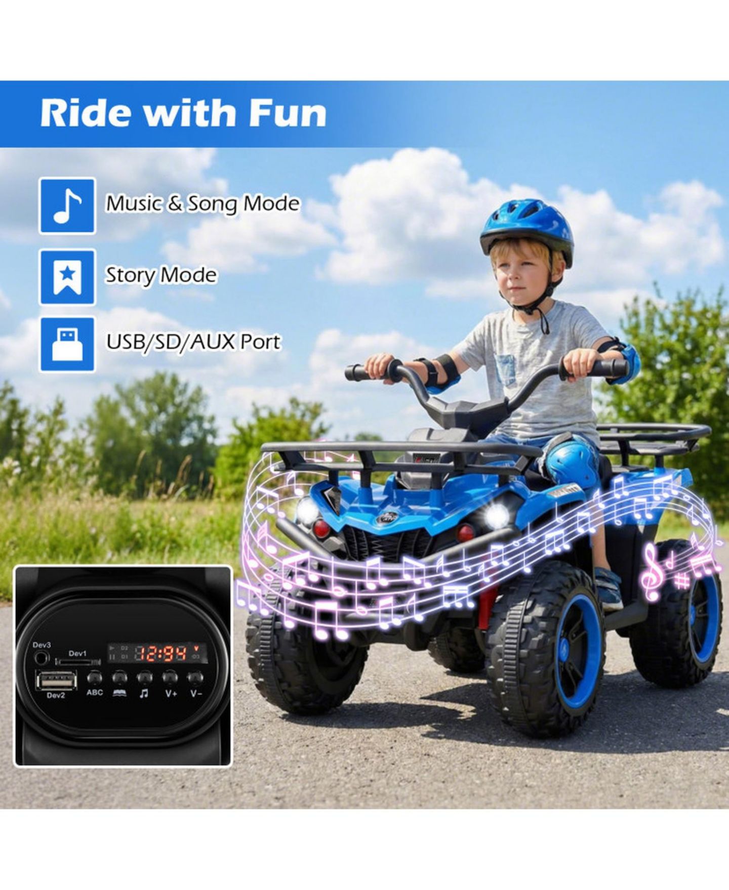 Детская игрушка SUGIFT 24V Electric Ride-On Quad with LED Headlights, Ages 3-8, цвет: Синий — фото 5