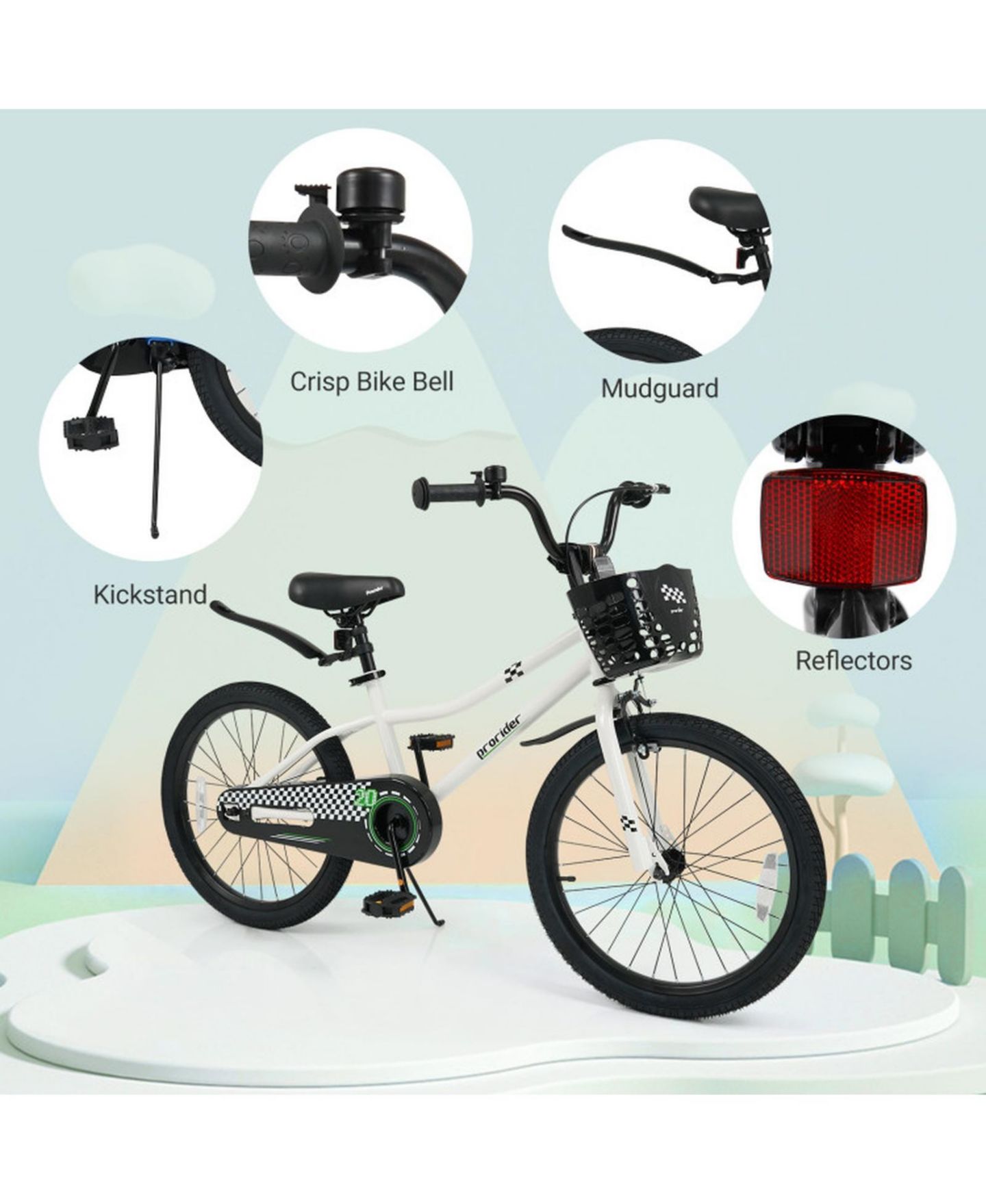 Детская игрушка SUGIFT 20" Adjustable Kids Bike with Storage Basket, Ages 8+, цвет: Белый — фото 7
