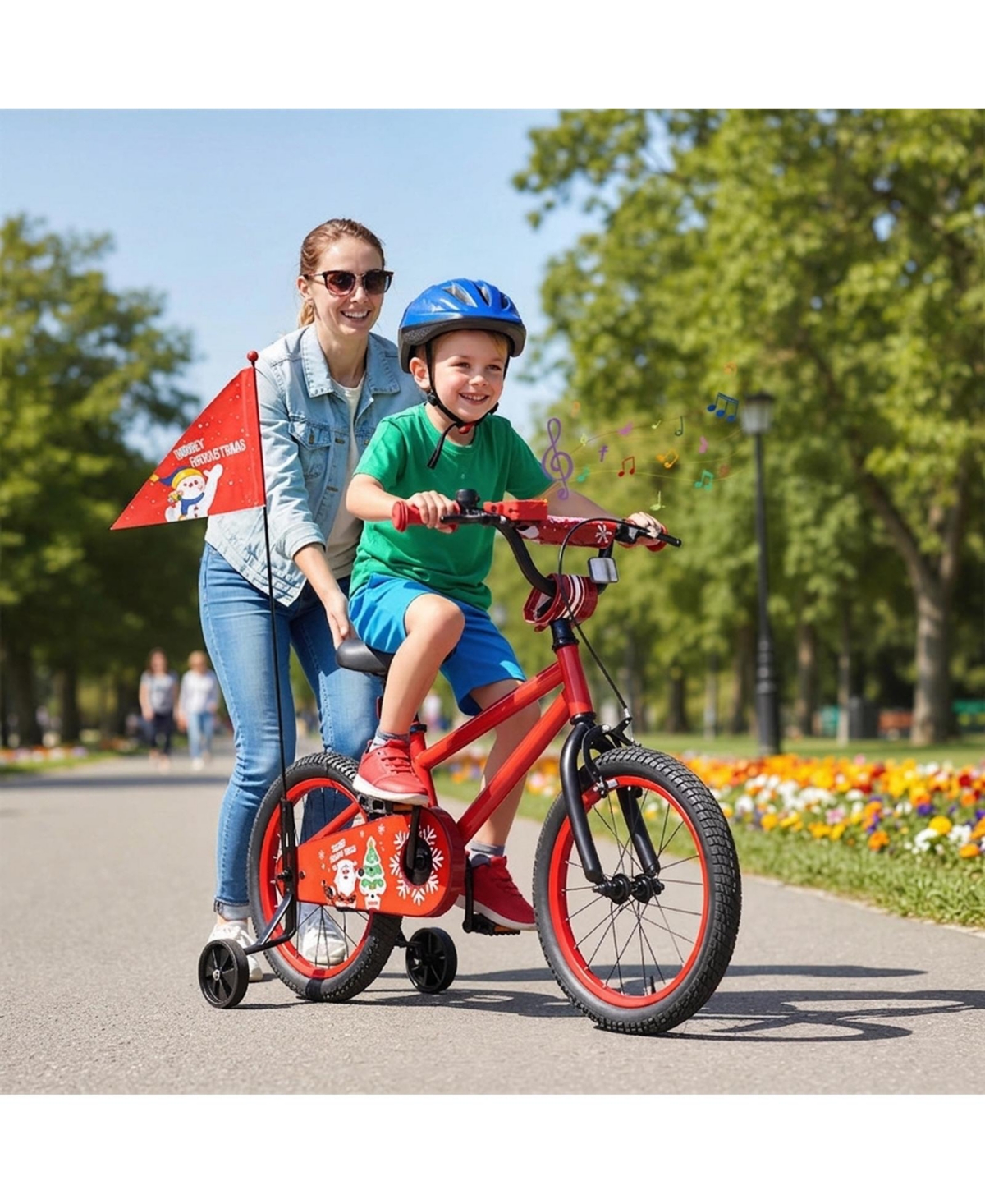 Sugift 16 in Kids Bike Adjustable with Music and Flag for Ages 4-7 Years Old