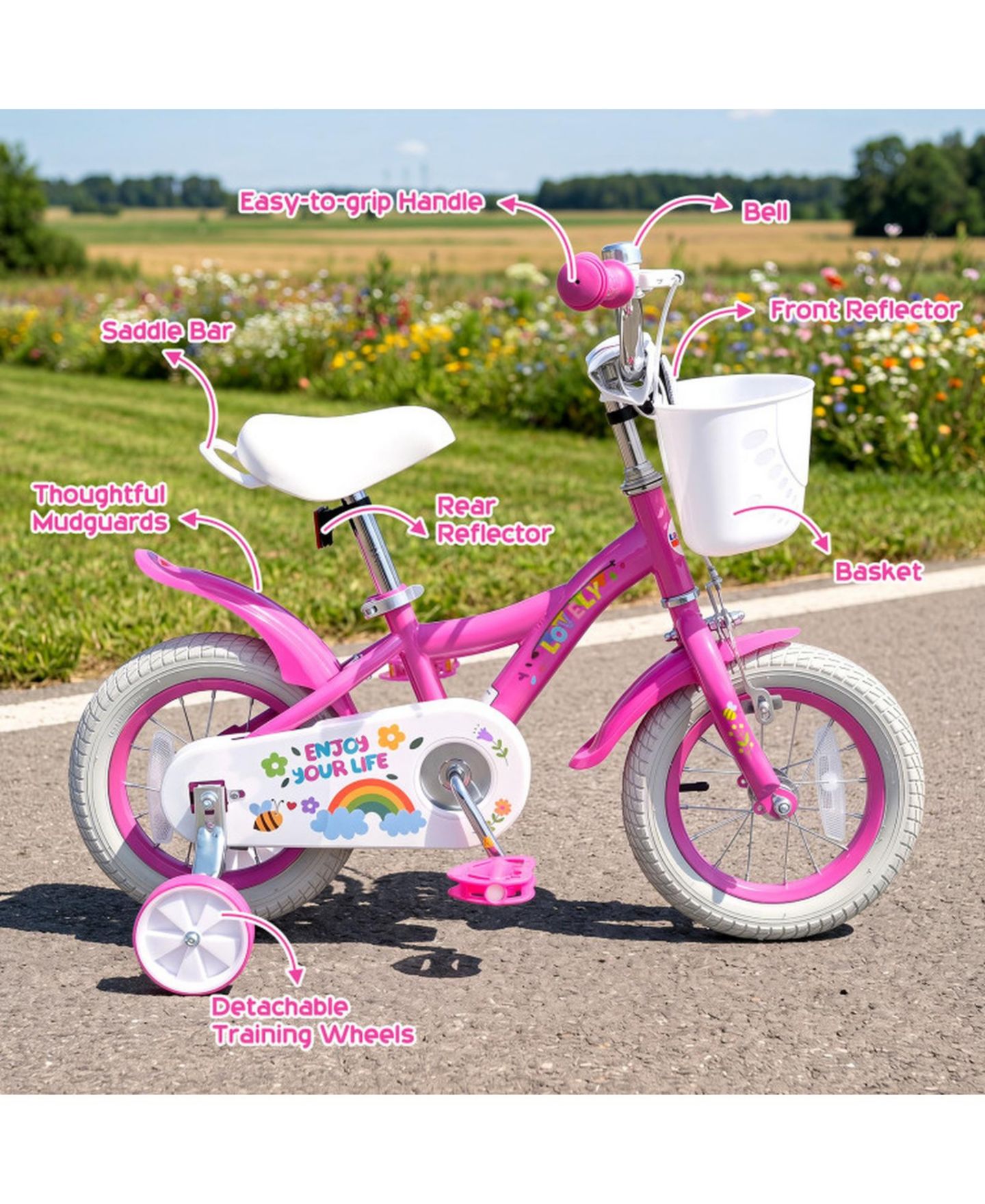 Детская игрушка SUGIFT 14-Inch Adjustable Girls Bike with Dual Brake System and Training Wheels, Ages 3-5, цвет: Розовый — фото 7