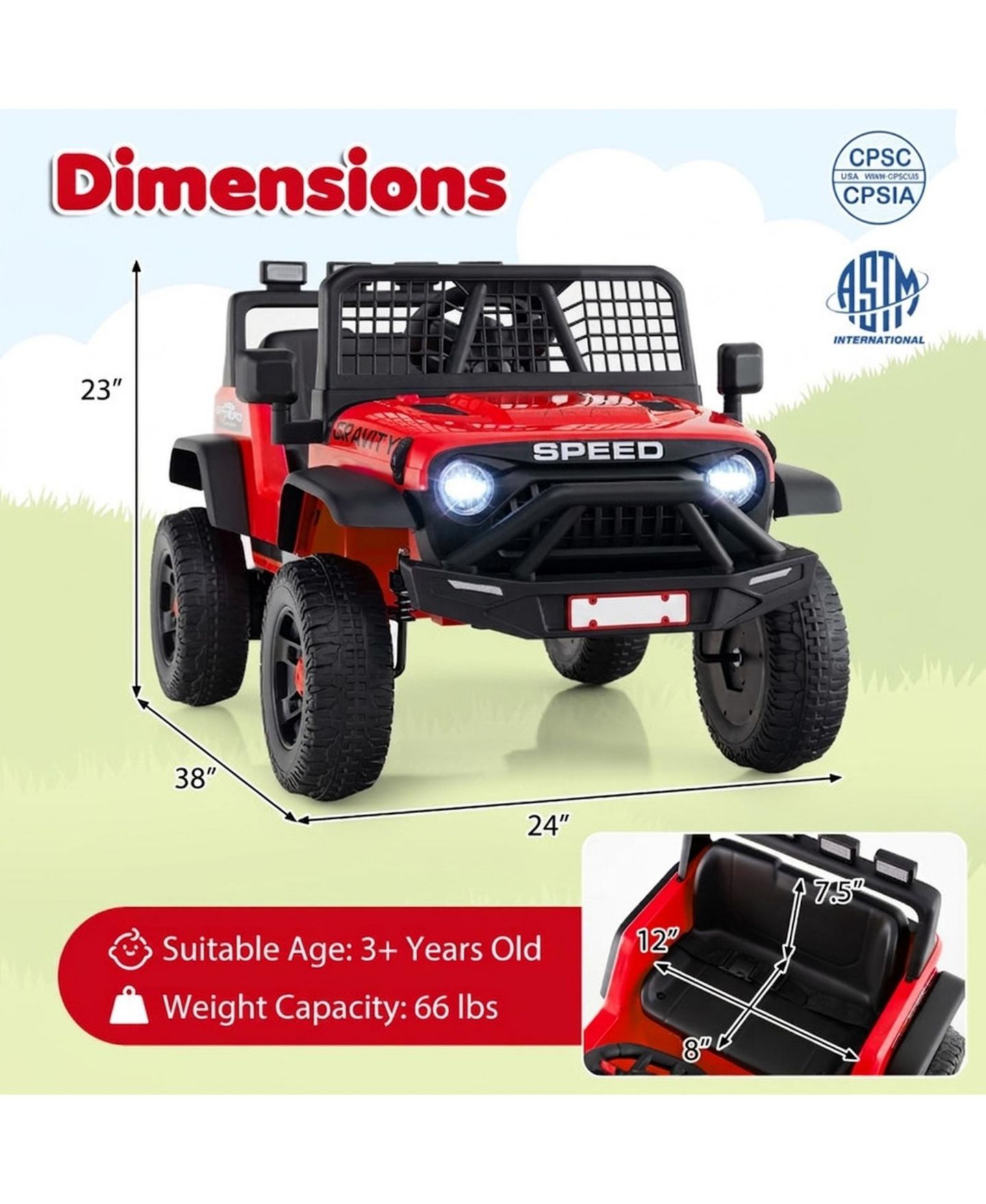 Детская игрушка SUGIFT 24V Kids Ride-On Car with Parent Remote Control and Music, Ages 3+, цвет: Красный — фото 3