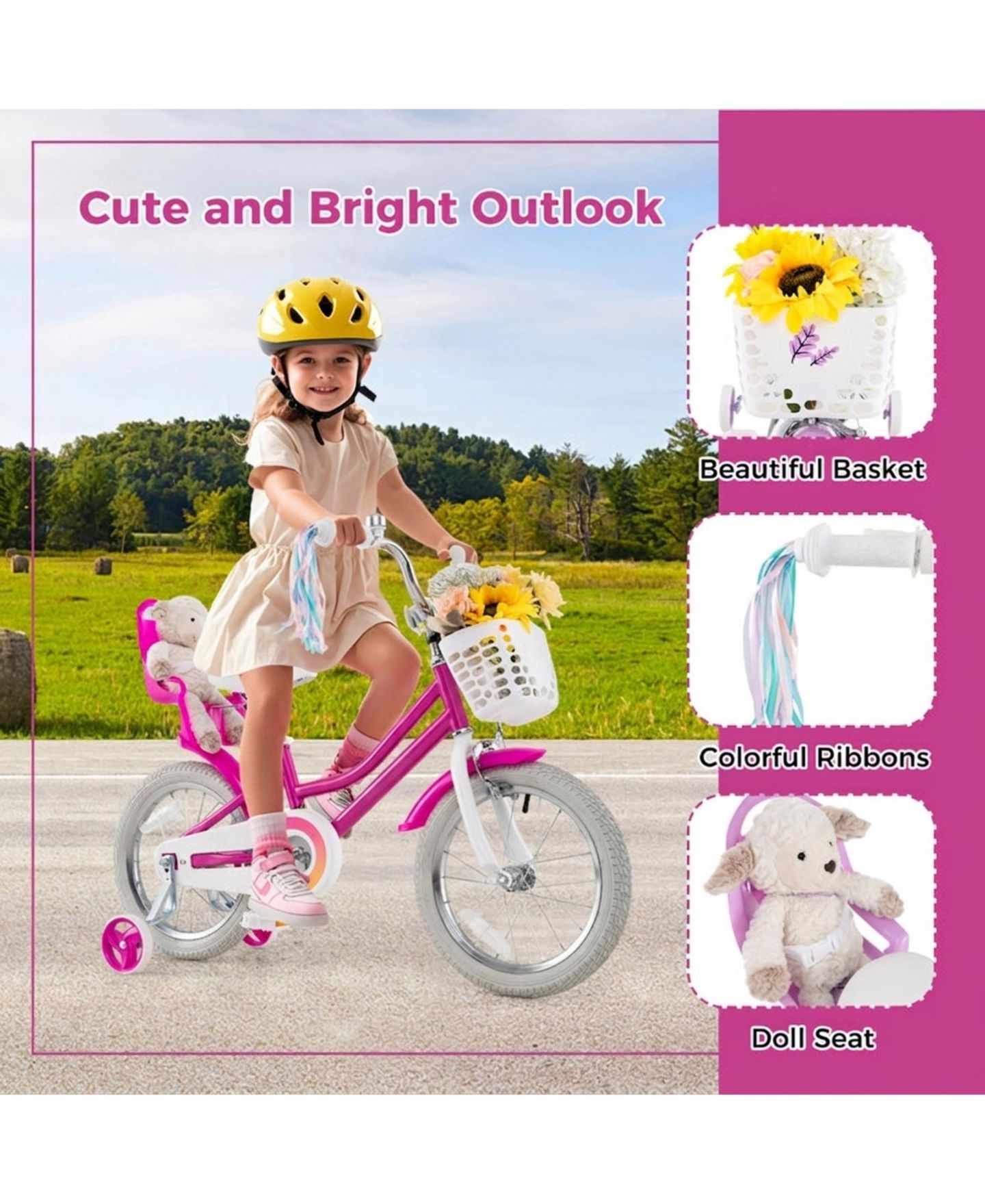 Детская игрушка SUGIFT Kids 16" Bike with Training Wheels and Dual Brake System, Ages 3-7, цвет: Тёмный розовый — фото 7