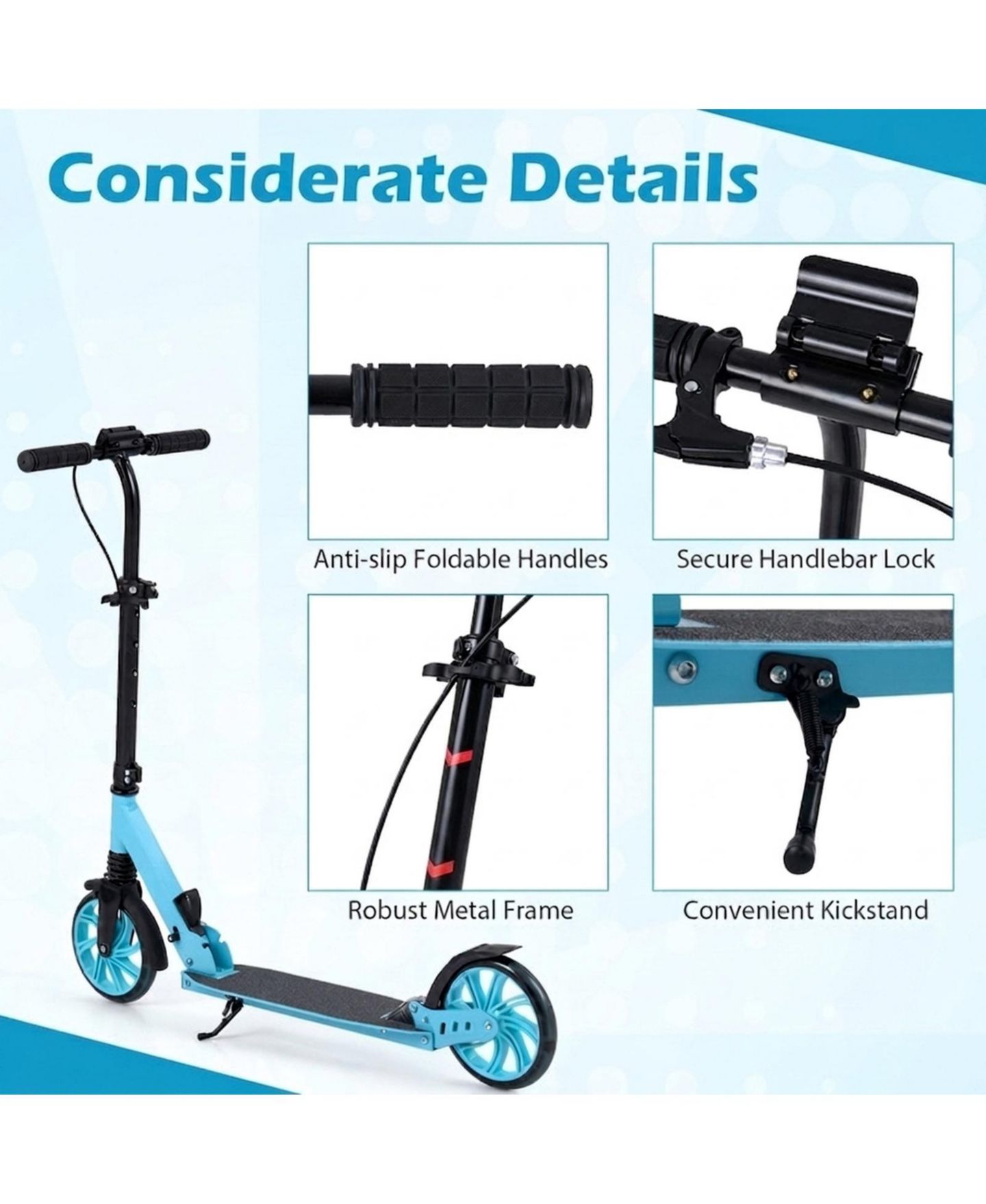 Детская игрушка SUGIFT Foldable Kick Scooter for Kids Teens Adults Age 8+ with 8in Light-up Wheels and 4-Level Handlebar, цвет: Синий — фото 6
