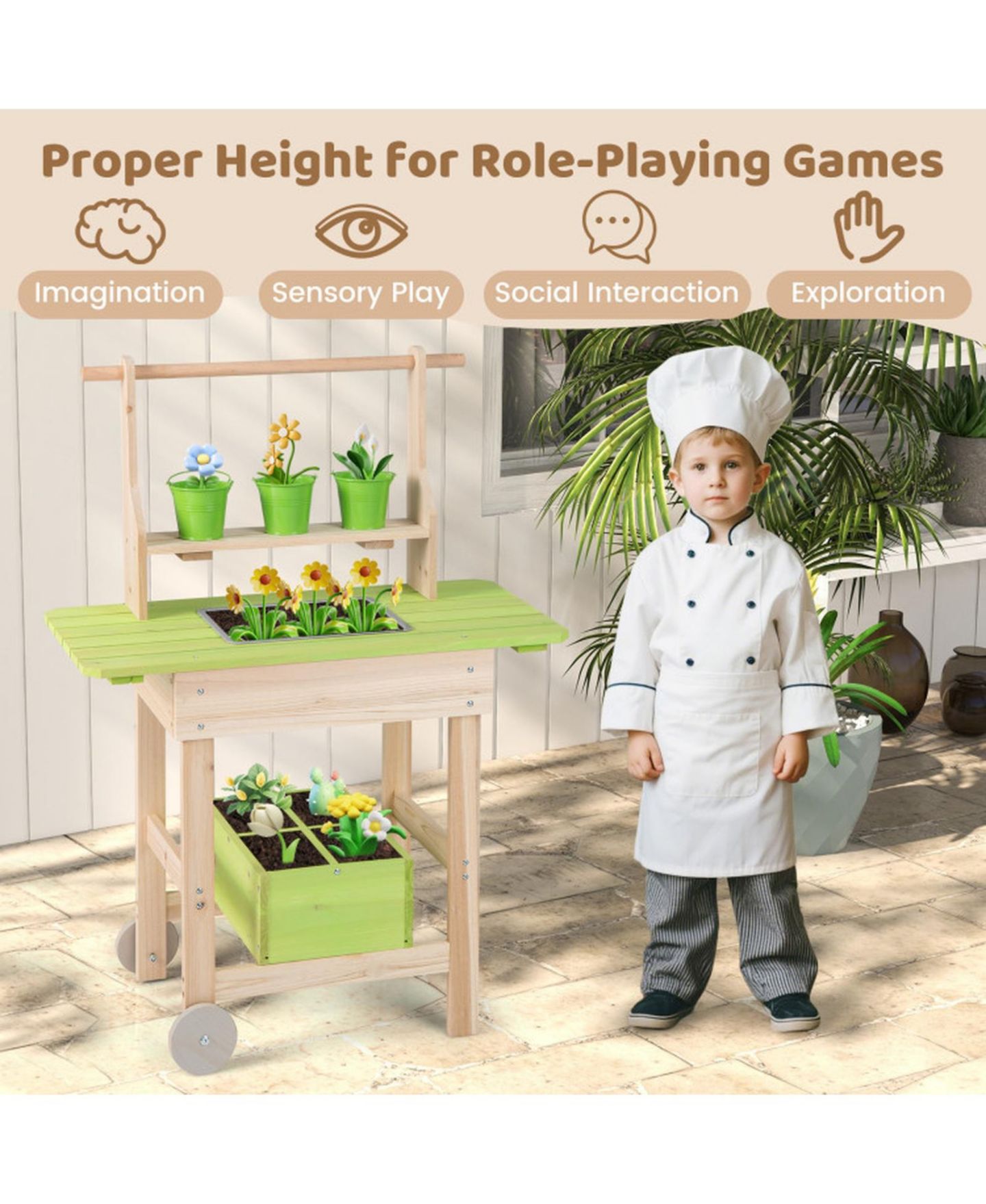 Детский игровой набор SUGIFT Wooden Garden Mud Kitchen 7-Piece Playset, Ages 3+, цвет: Натуральный — фото 4