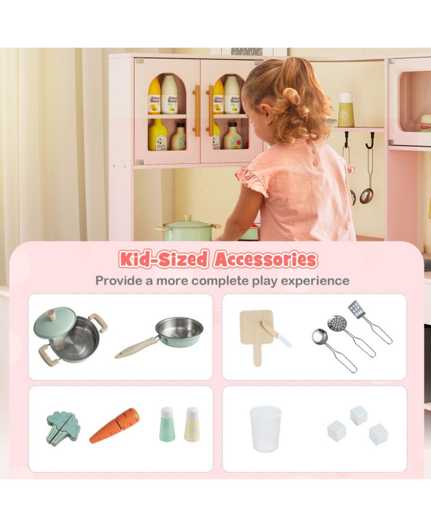 Детская игрушка SUGIFT Corner Play Kitchen with Lights and Sounds for Kids Ages 3, цвет: Розовый — фото 5