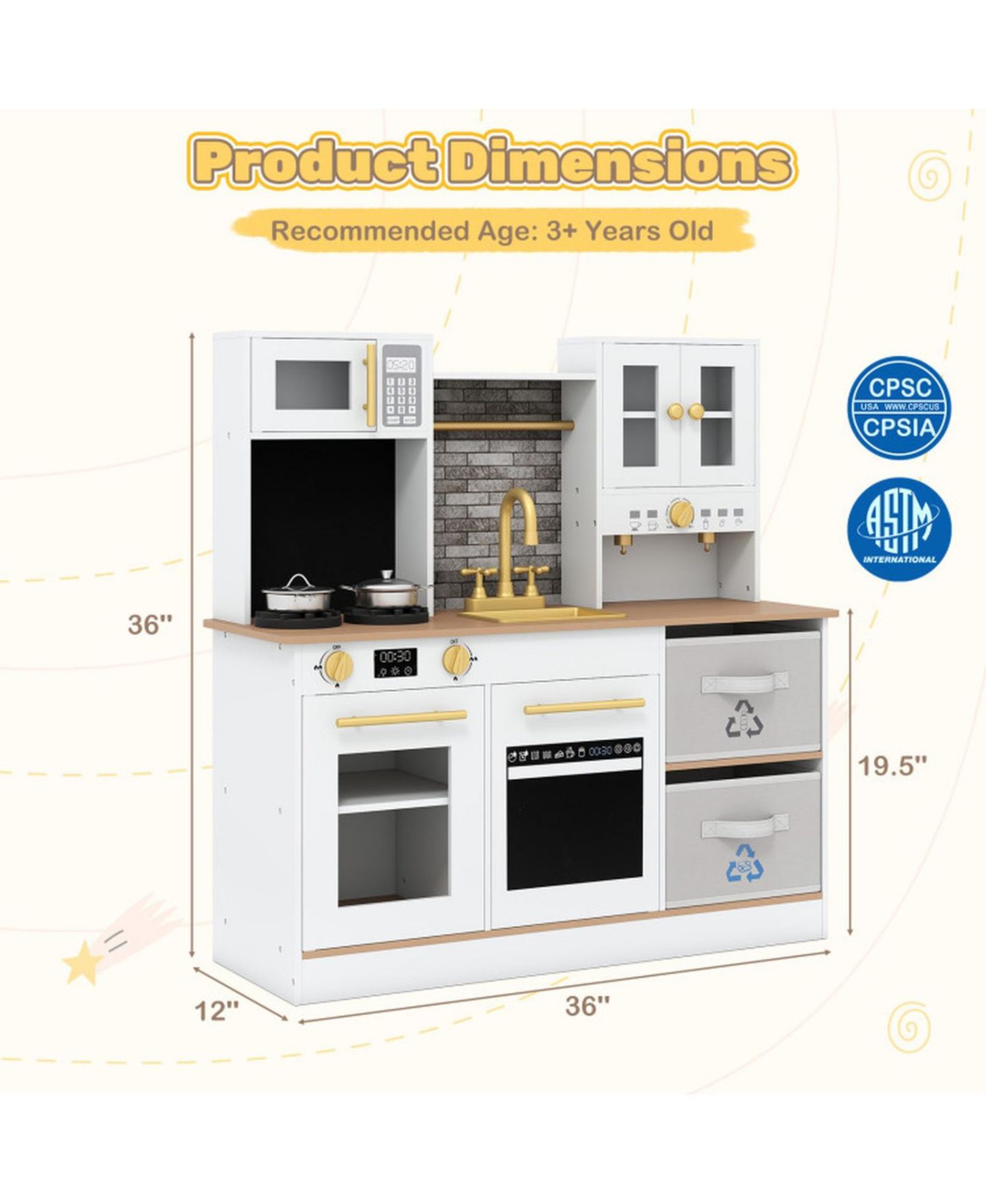Детская игрушка SUGIFT 2-Stove Sound & Light Kids Play Kitchen Seven, Ages 3+, цвет: Натуральный — фото 3