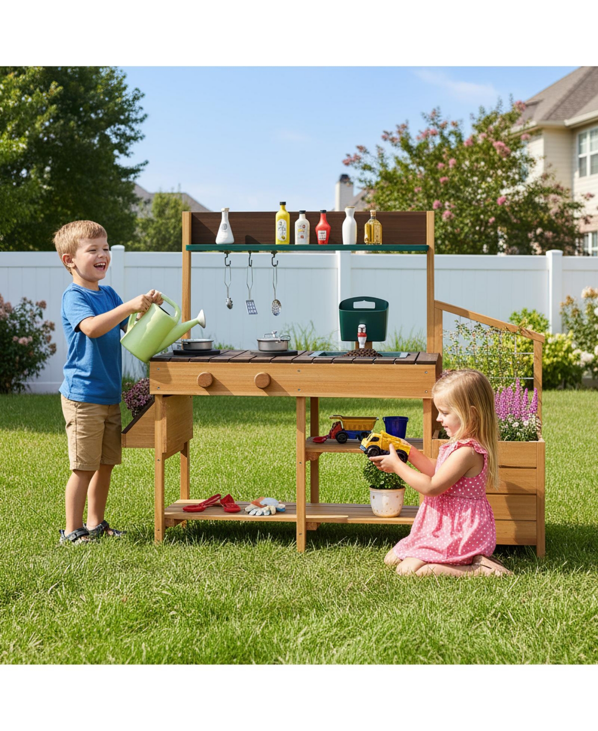 Sugift Wooden Mud Kitchen With Sink Playset, Ages 3-8