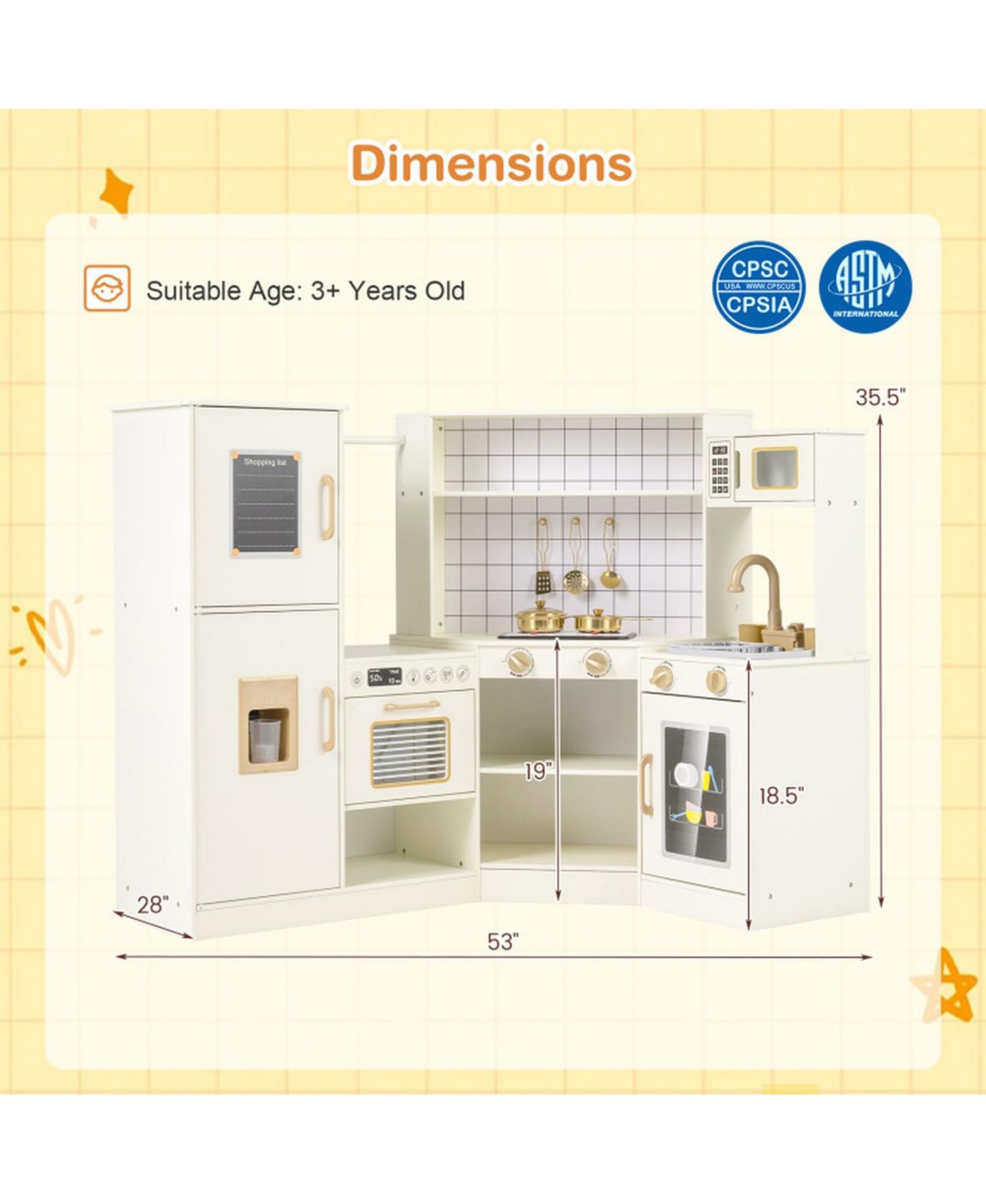 Детская игрушка SUGIFT Corner Play Kitchen with Interactive Lights and Sounds, Ages 3+, цвет: Бежевый / Хаки — фото 3