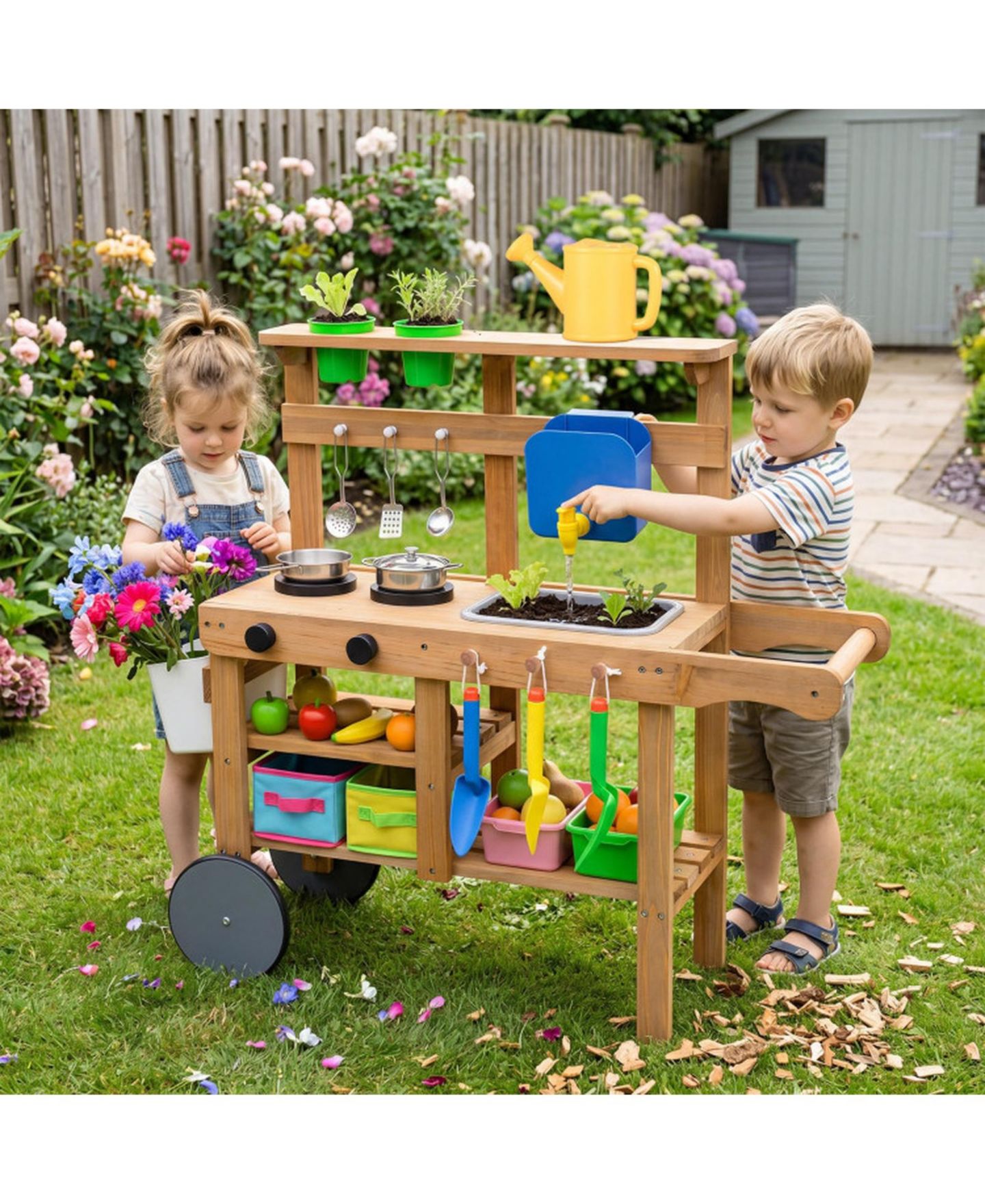 Детские игрушки SUGIFT Water Tank & Sink 15-Piece Mud Kitchen, Ages 3+, цвет: Натуральный — фото 2