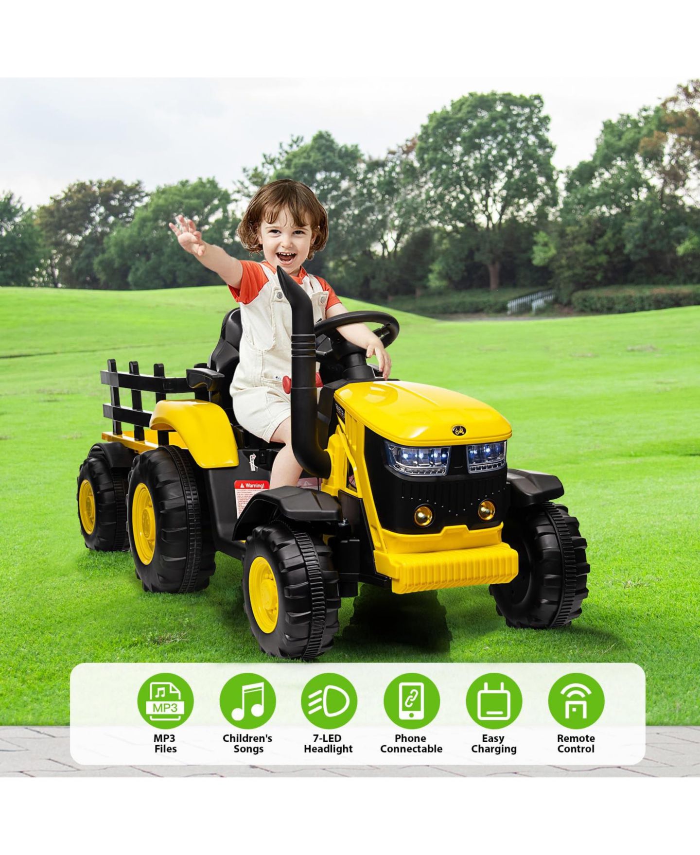 Детская игрушка homfan Electric Ride On Tractor with Detachable Garden Trailer, Rechargeable Remote Control, Ages 3-8 — фото 3