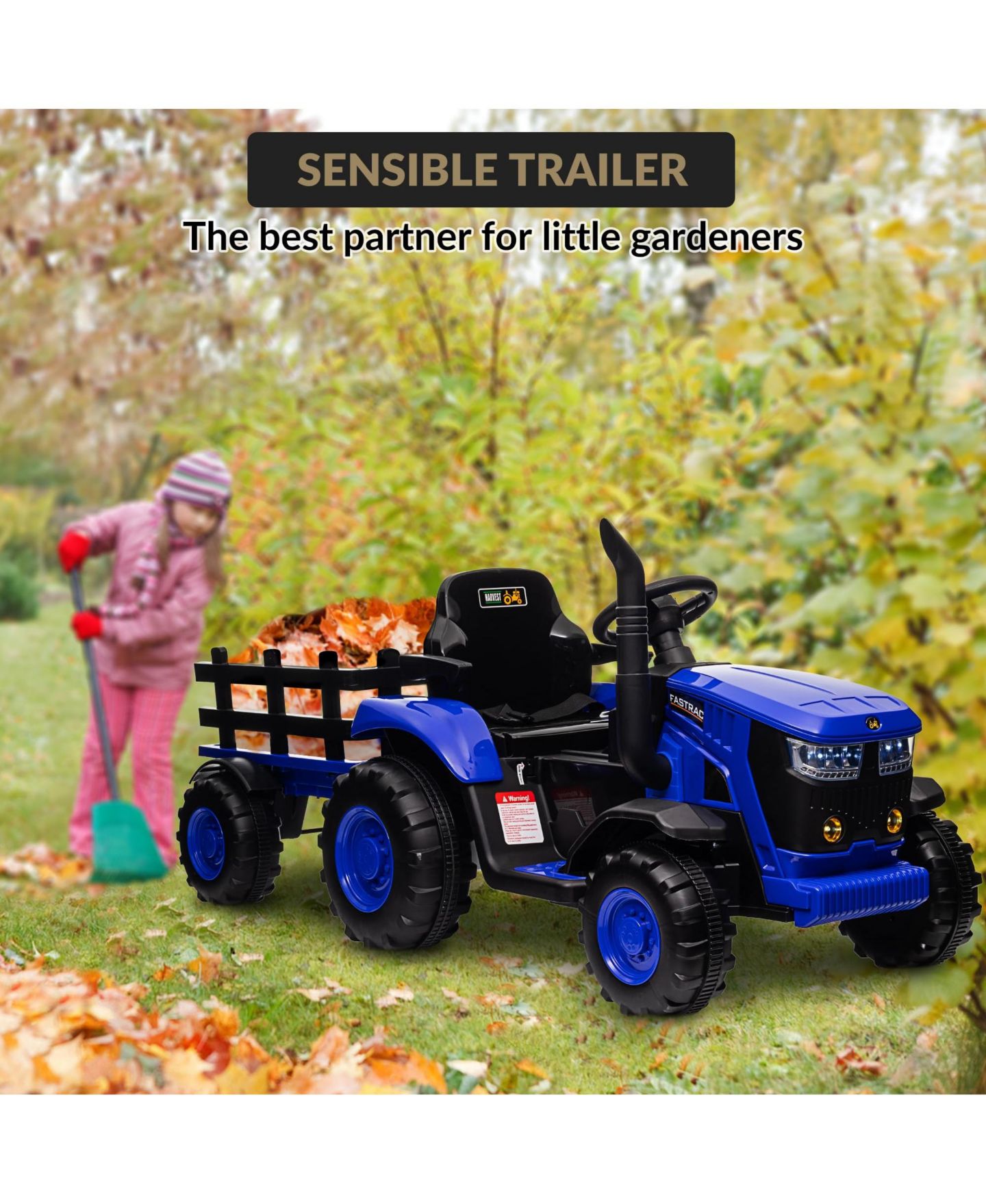 Детская игрушка homfan Electric Ride-On Tractor with Garden Cart Trailer, 12V Rechargeable, Remote Control, Up to 66 lbs, Ages 3-8 — фото 3