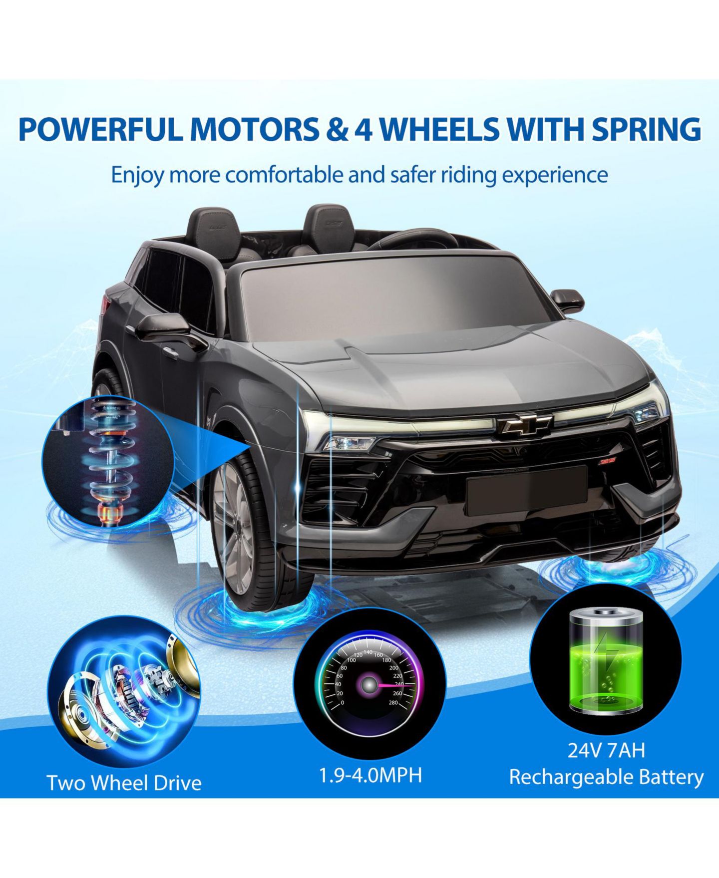Детская игрушка homfan Licensed Chevrolet 24V Battery-Powered Ride-On SUV with Remote Control, 2-Seater, от 3 лет — фото 4