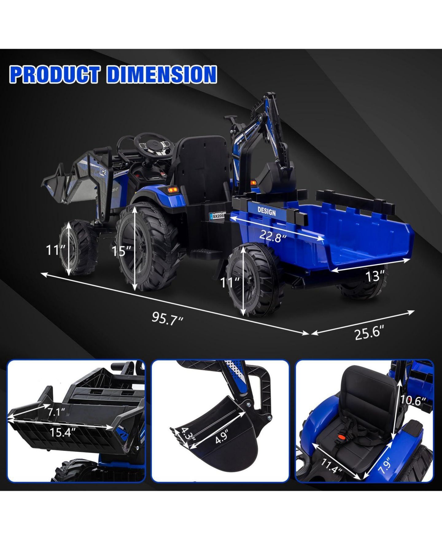 Детская игрушка homfan 3 in 1 Ride On Tractor Toy Car 24V Remote Control, 66 lb. Capacity, 3–8 лет — фото 8