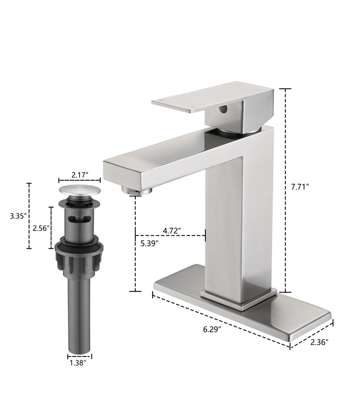 Busdays Single Hole Single Handle Stainless Steel Bathroom Sink Faucet with Deckplate Drain Assembly