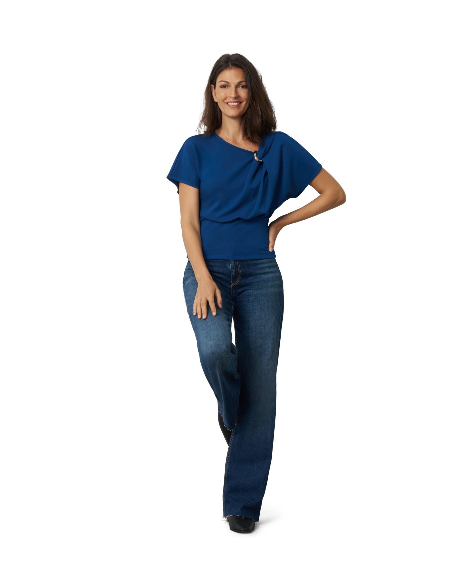 Women's Asymmetrical Dolman Top with Metal Ring Detail