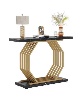 Faux Marble Console Table with Geometric Metal Base