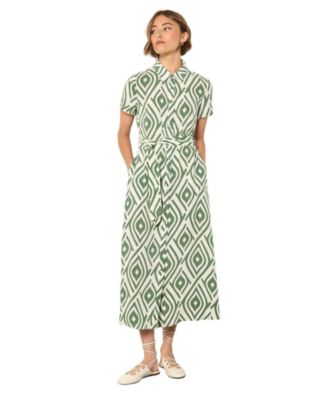 Women's Short-Sleeve Geometric-Print Midi Shirt Dress