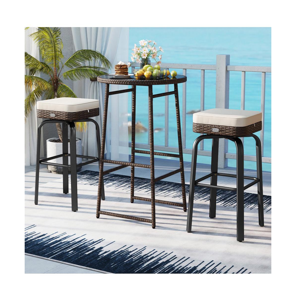 Boyel Living 3 Pieces Outdoor Swivel Bar Set Pe Rattan Bar Height Table with 2 Chairs