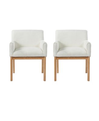 2-Piece Modern Upholstered Dining Chairs with Arms, Fabric and Rubberwood Legs, Kitchen Chairs
