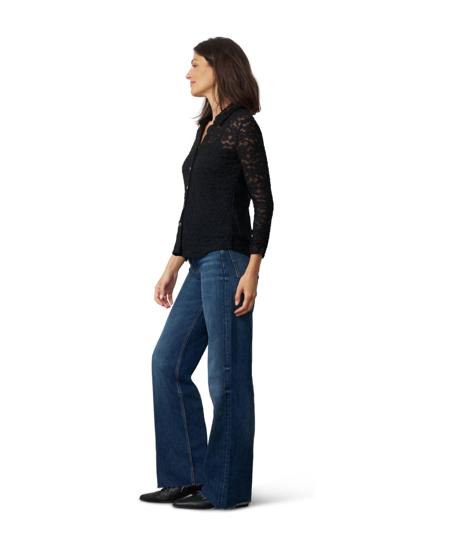Женский топ Cable & Gauge Long-Sleeve Button-Front Lace Knit Top, цвет: Угольно-чёрный — фото 3