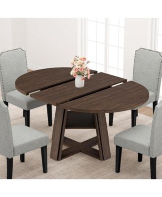 43.3"-59.06" Extendable Oval Dining Table for 4-8 - Transformer Round Table with Pedestal Base and Storage Shelf