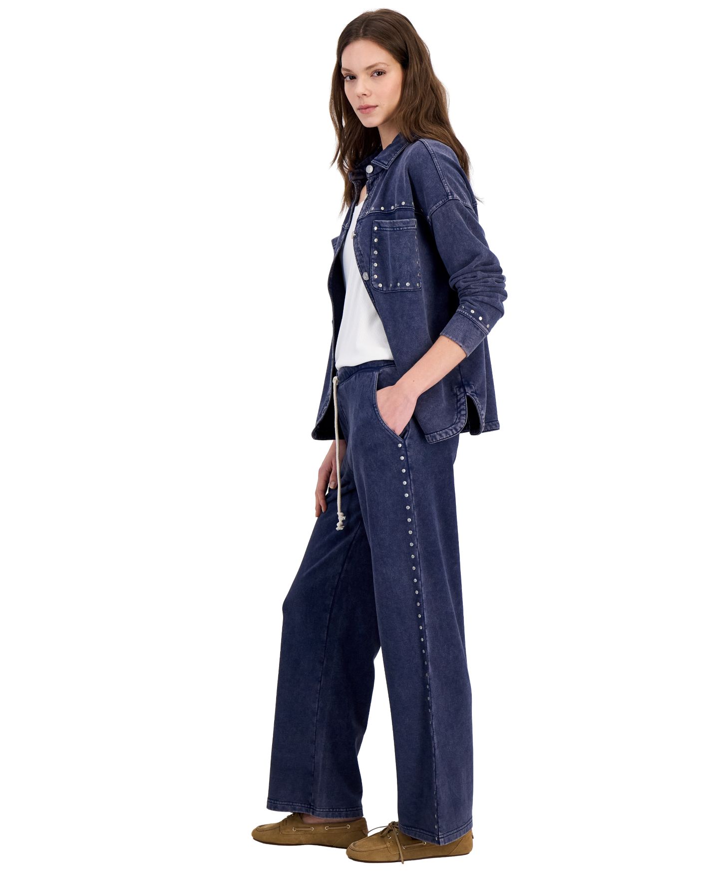 Женские брюки And Now This French Terry Embellished Wide Leg High Rise, цвет: Индиго — фото 2