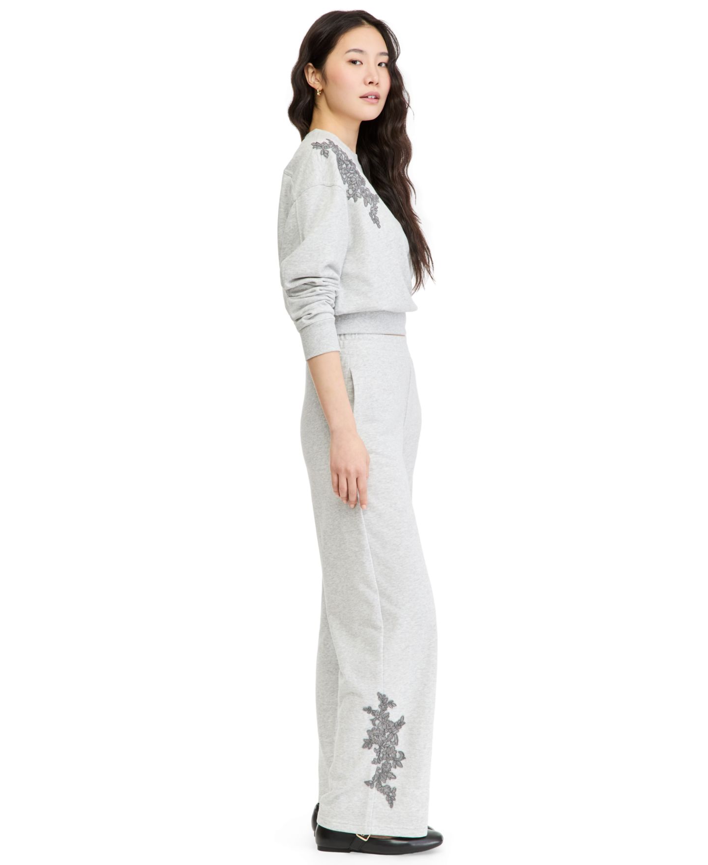 Женские брюки And Now This French Terry Wide Leg Embellished High Rise, цвет: Меланжевый серый — фото 2