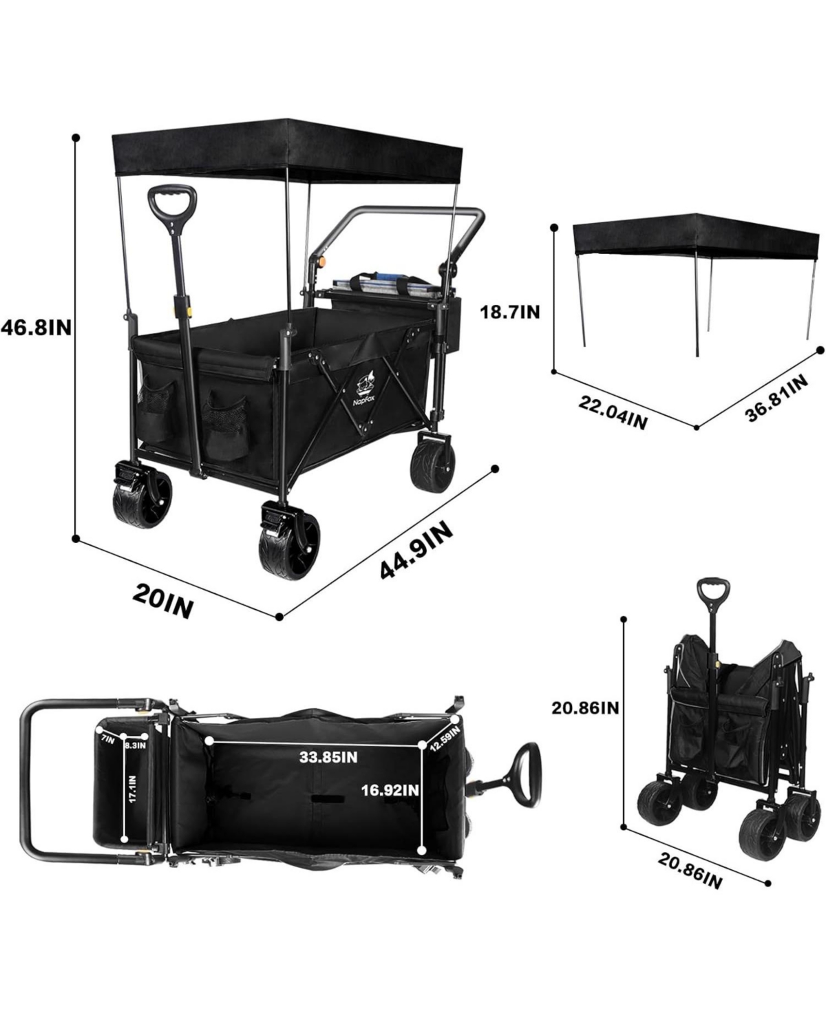 Mountaintop Collapsible Wagon with Removable Canopy,4" All-Terrain Brake Wheels, Adjustable Handles