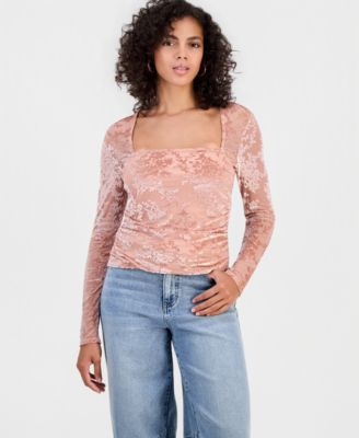 Women's Velvet Burnout Knit Ruched Blouse
