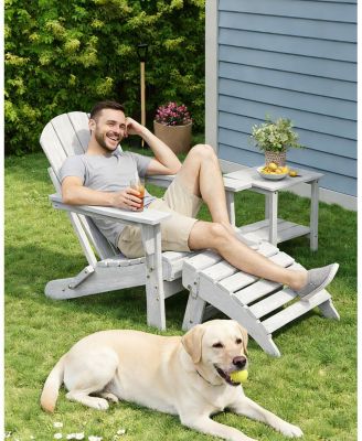 Folding Adirondack Chair and Ottoman HDPE All-Weather Outdoor Chair for Deck, Garden or Backyard