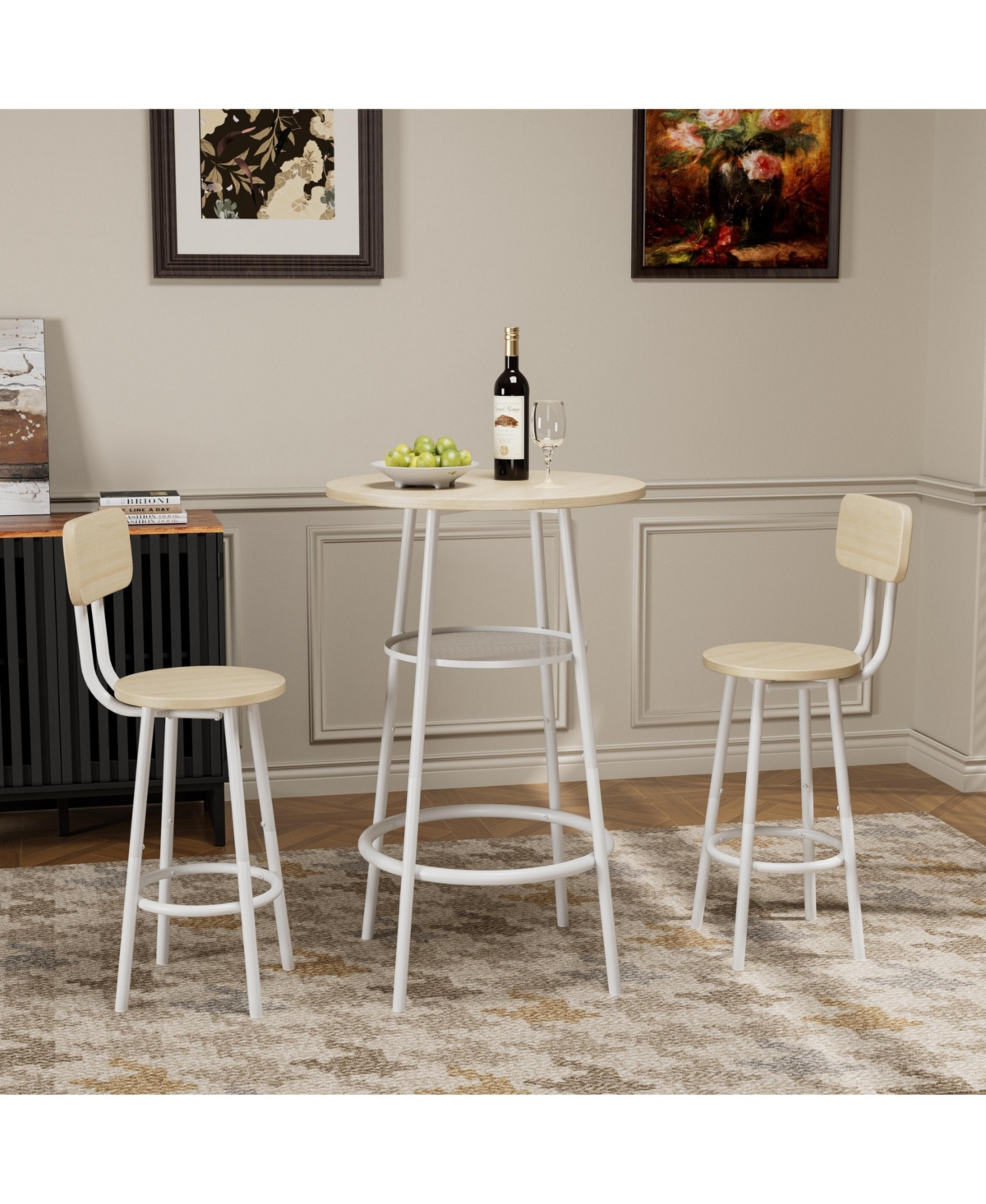 Flynama 3-Piece Foldable Bar Table Set with 2 Stools, Backrest and Partition, Steel Frame for Urban Apartments