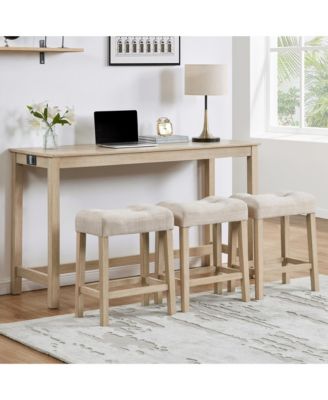 4-Piece Bar Table Set with Power Outlet, 3 Stools for Sofa Behind and Living Room
