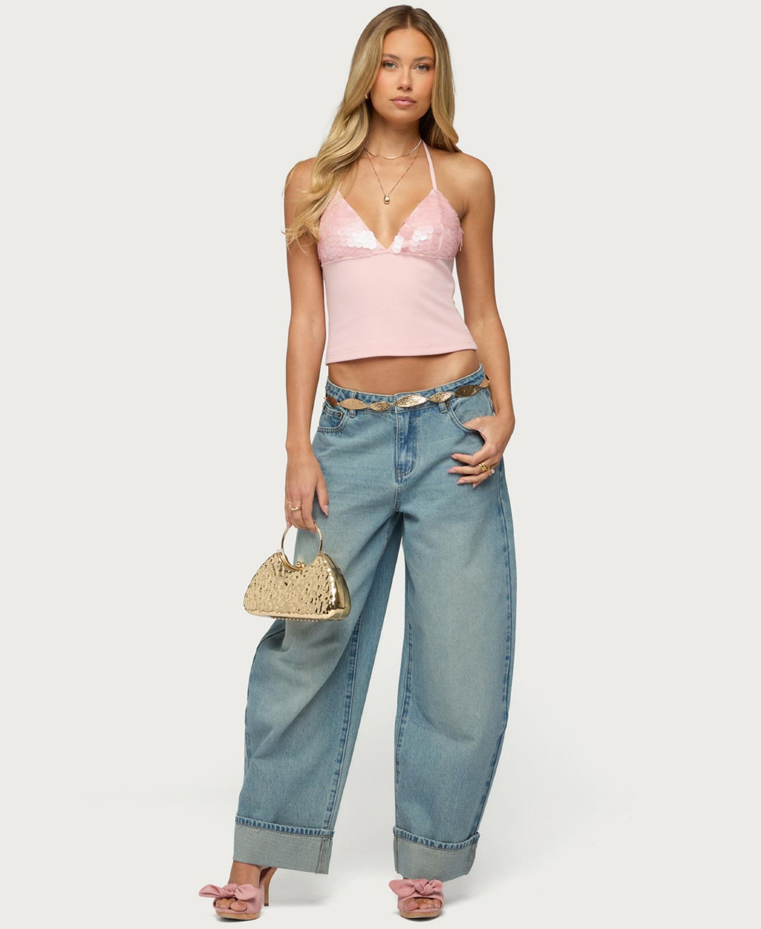 Women's Katelyn Sequin-Halter Sleeveless Top