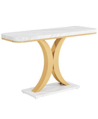 40" Narrow Console Table with Geometric Base