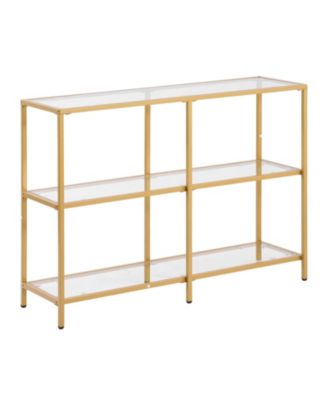 Modern Rectangle Console Table with Glass Shelves and Iron Frame, Entryway Sofa Table for Home