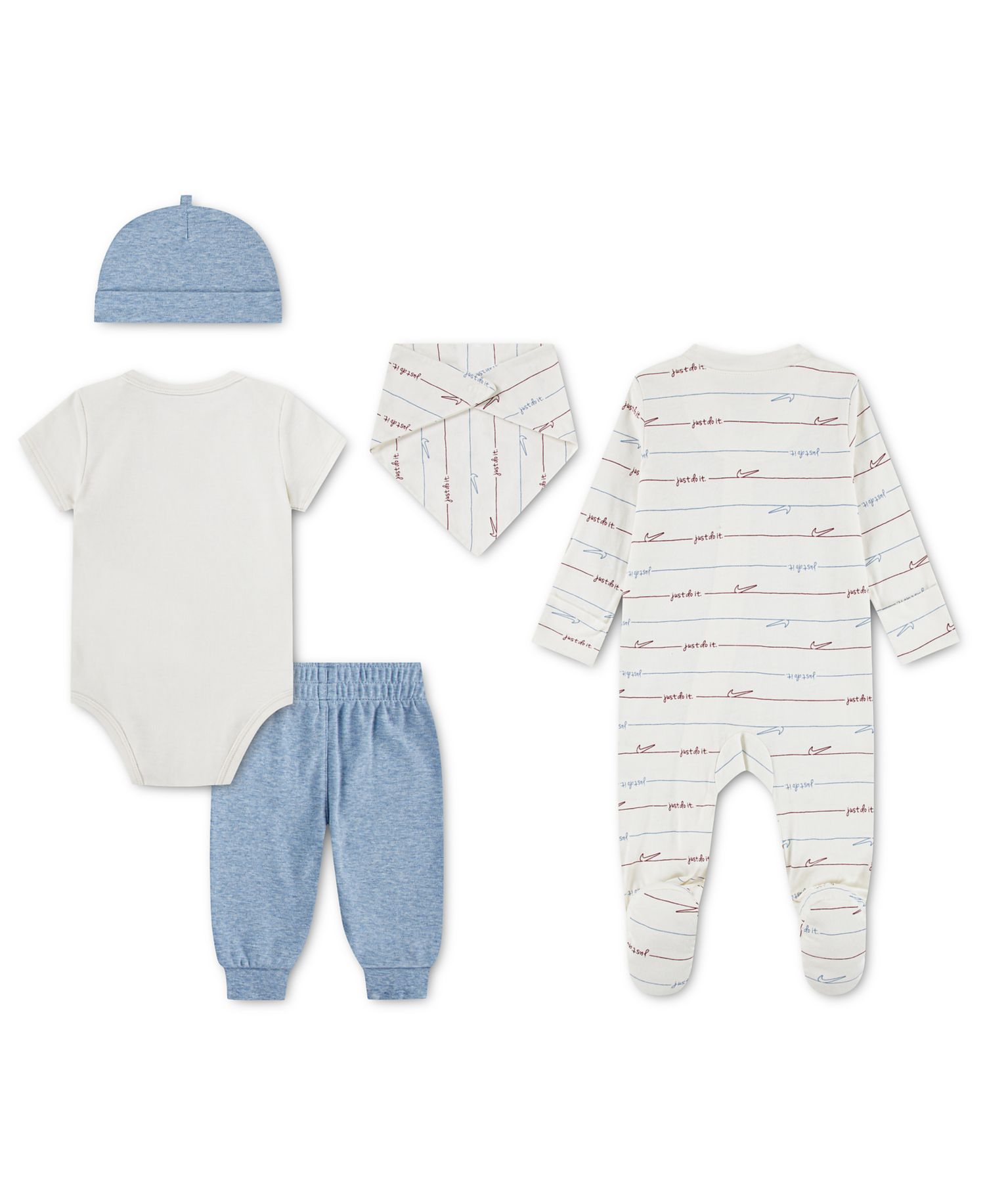 Baby Boys' Readyset Grow Logo Print Bodysuit, Footed Coverall, Pants, Bib and Beanie, 5-Piece Set