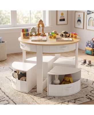 5-Piece Kids Table and Chair Set, Round Nesting Toddler Activity Table, Play Art Craft Reading Table for Children