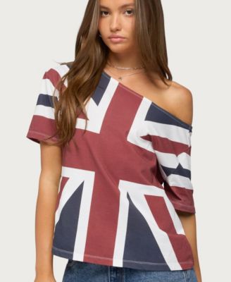 Women's Union Jack Short-Sleeve Off-Shoulder T-Shirt