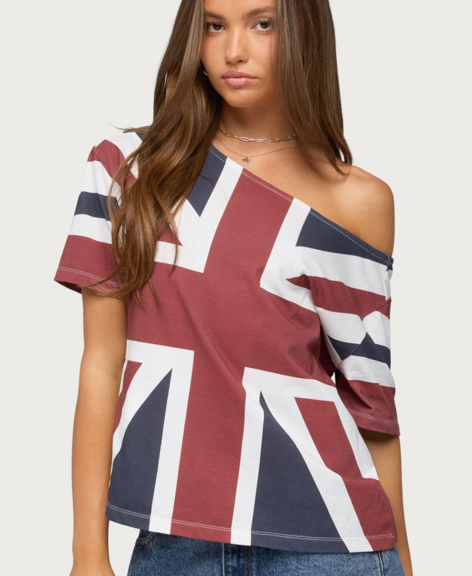Women's Union Jack Short-Sleeve Off-Shoulder T-Shirt