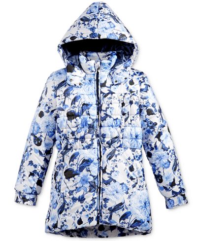 GUESS Hooded Padded Floral-Print Coat, Big Girls (7-16)