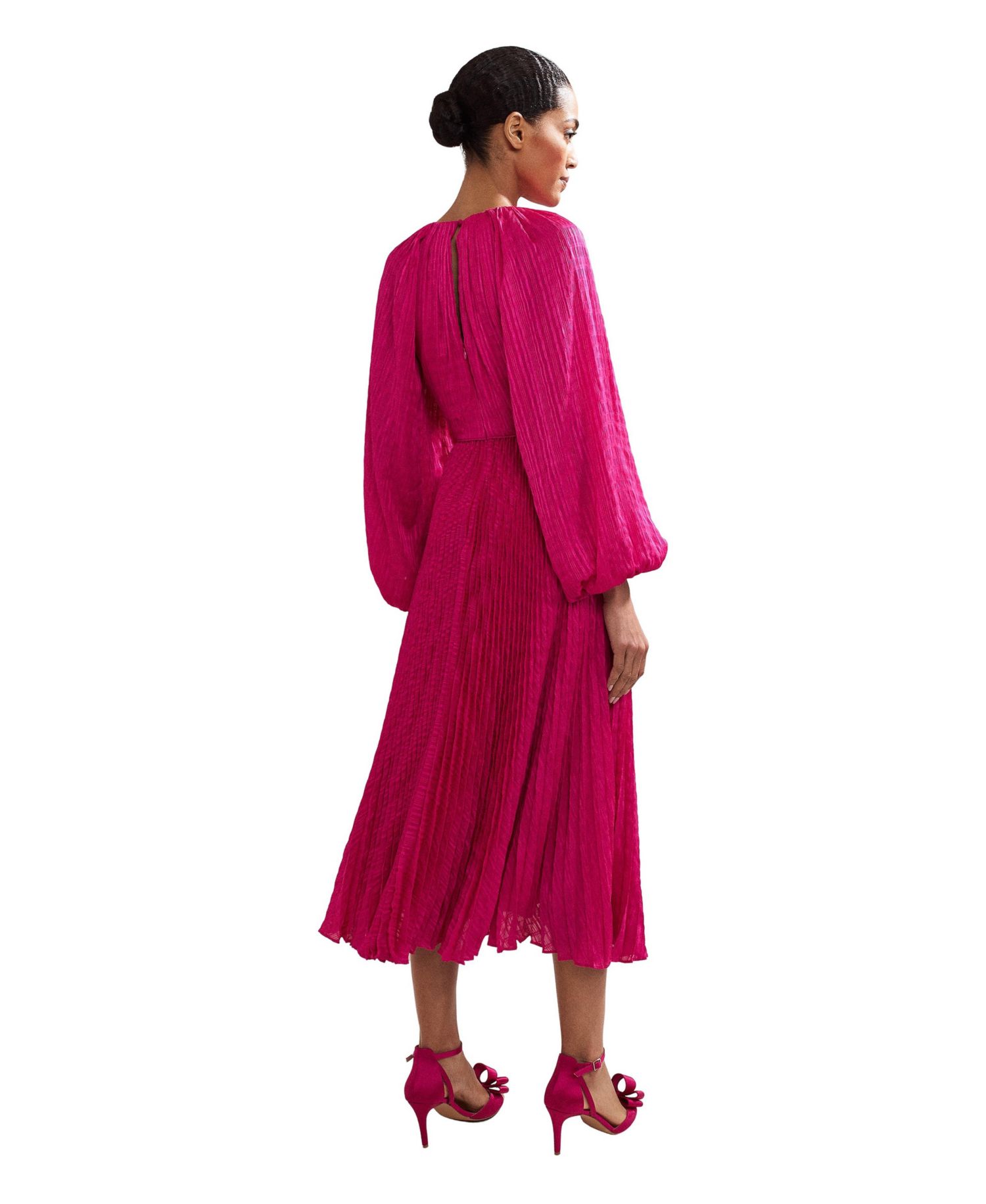 Women's Faye Textured-Plisse Long Sleeve Wedding Guest Midi Dress