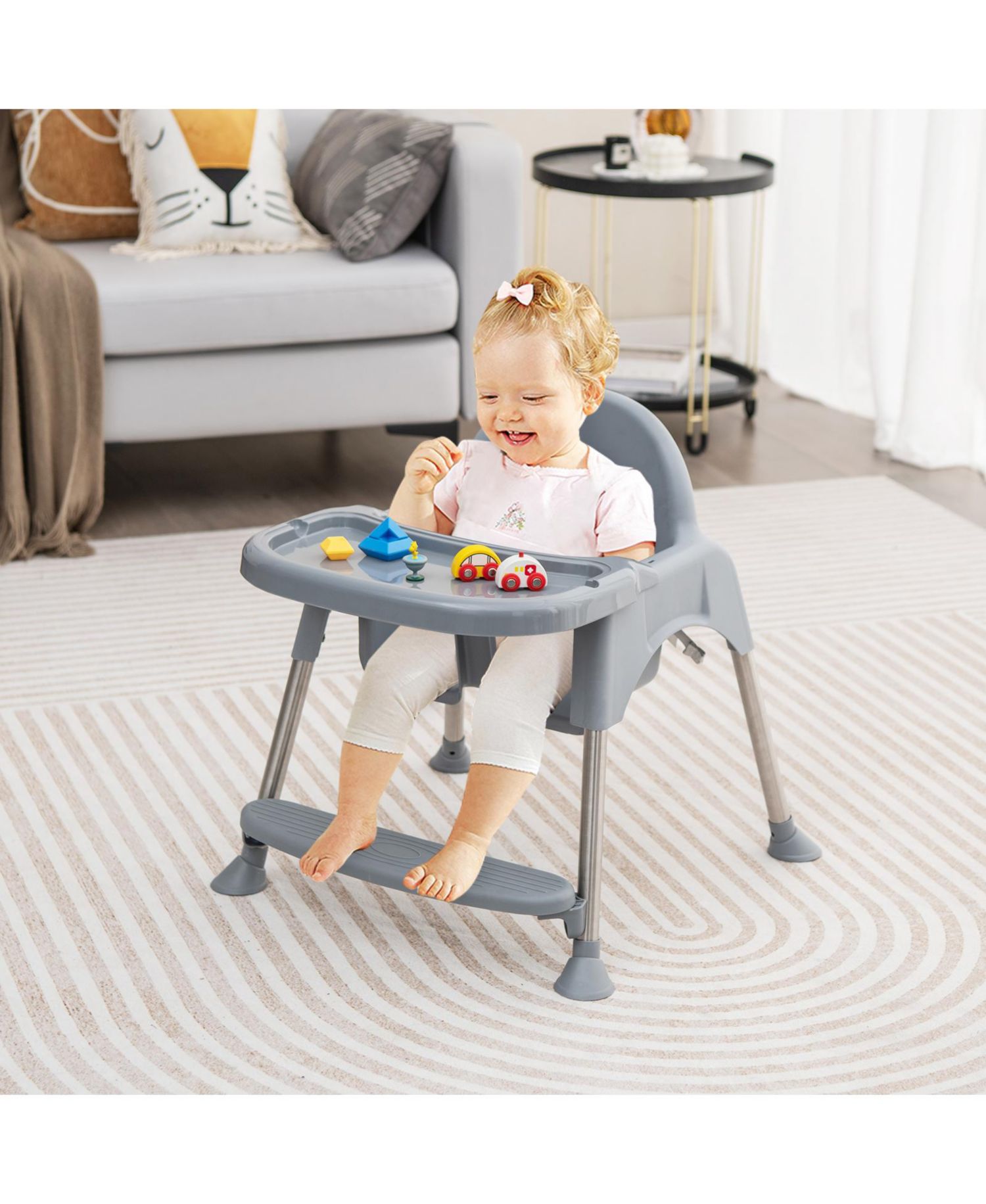 Multi-Stage Baby High Chair with Removable Double Tray for Infants and Toddlers