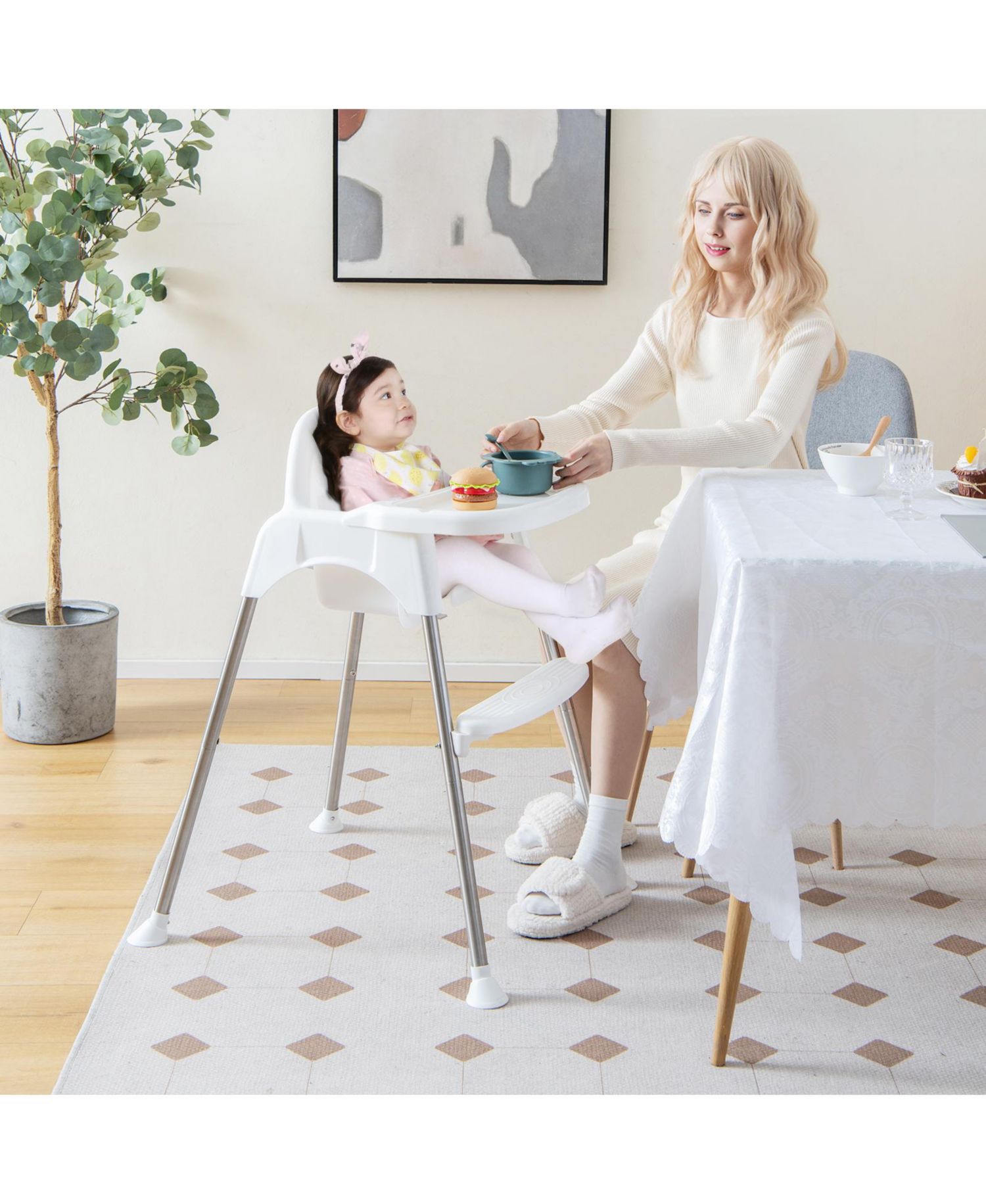 Multi-Stage Baby High Chair with Removable Double Tray for Infants and Toddlers