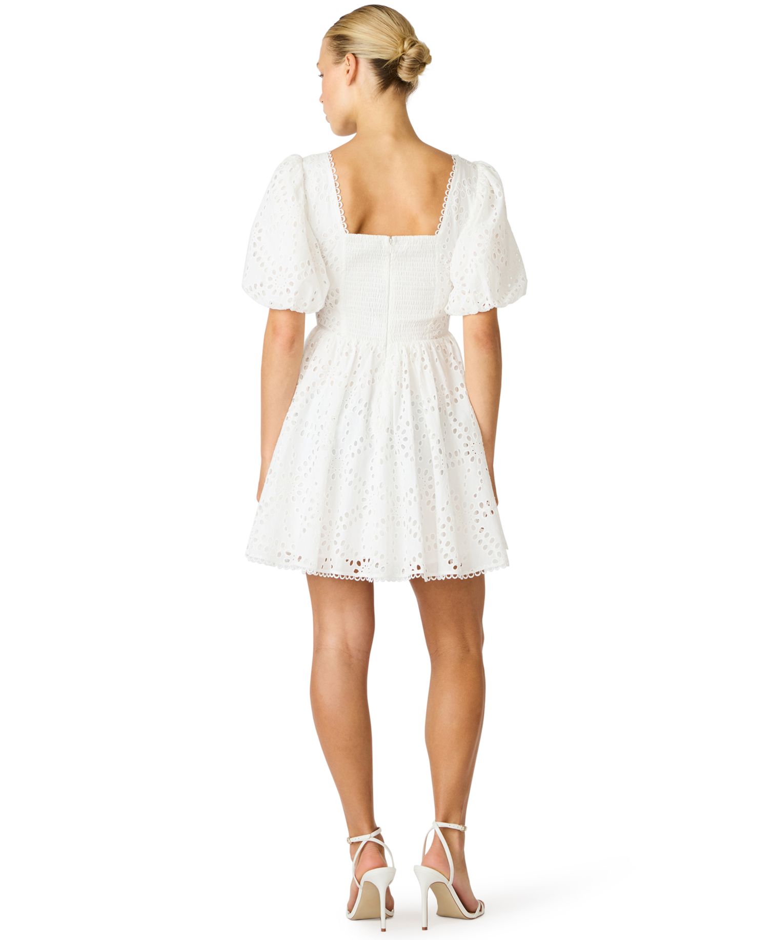 Women's Eyelet Puff-Sleeve Square-Neck Dress