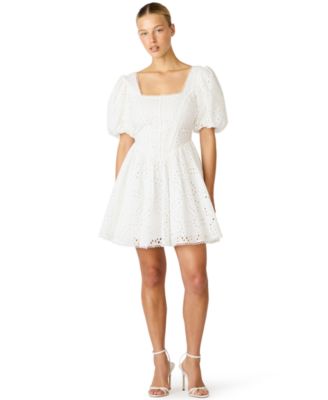 Women's Eyelet Puff-Sleeve Square-Neck Dress