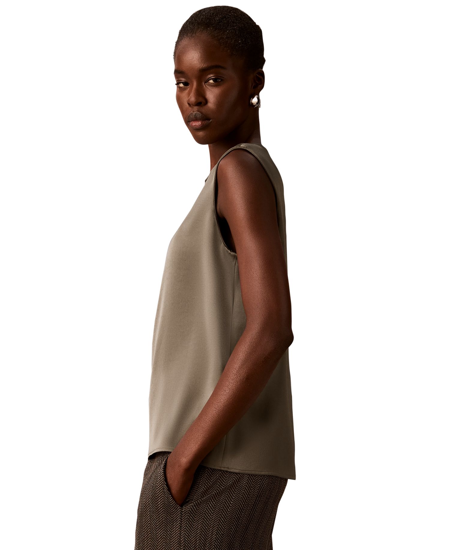Women's Satin Crewneck Sleeveless Shell