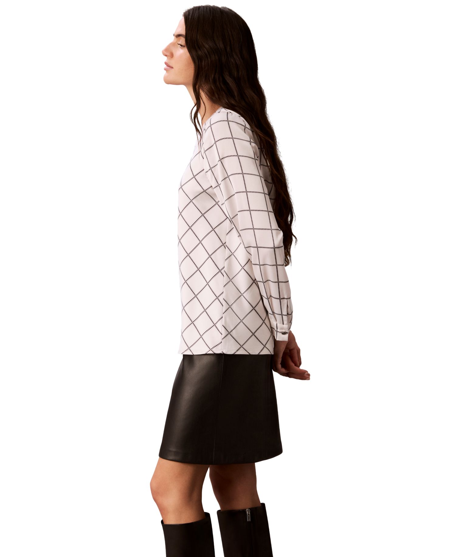 Women's Plaid Long-Sleeve Cowl-Back Blouse
