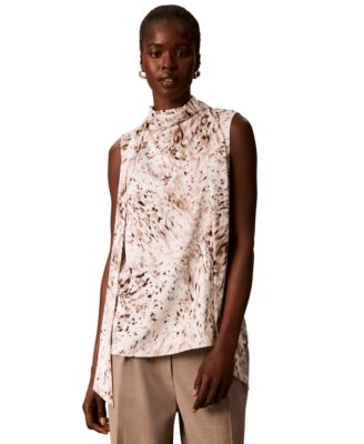 Women's Mock Neck Tie-Front Sleeveless Top