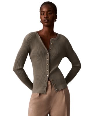Women's Button-Front Ribbed Cardigan Sweater