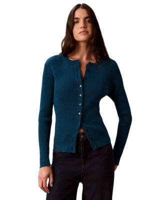 Women's Button-Front Ribbed Cardigan Sweater